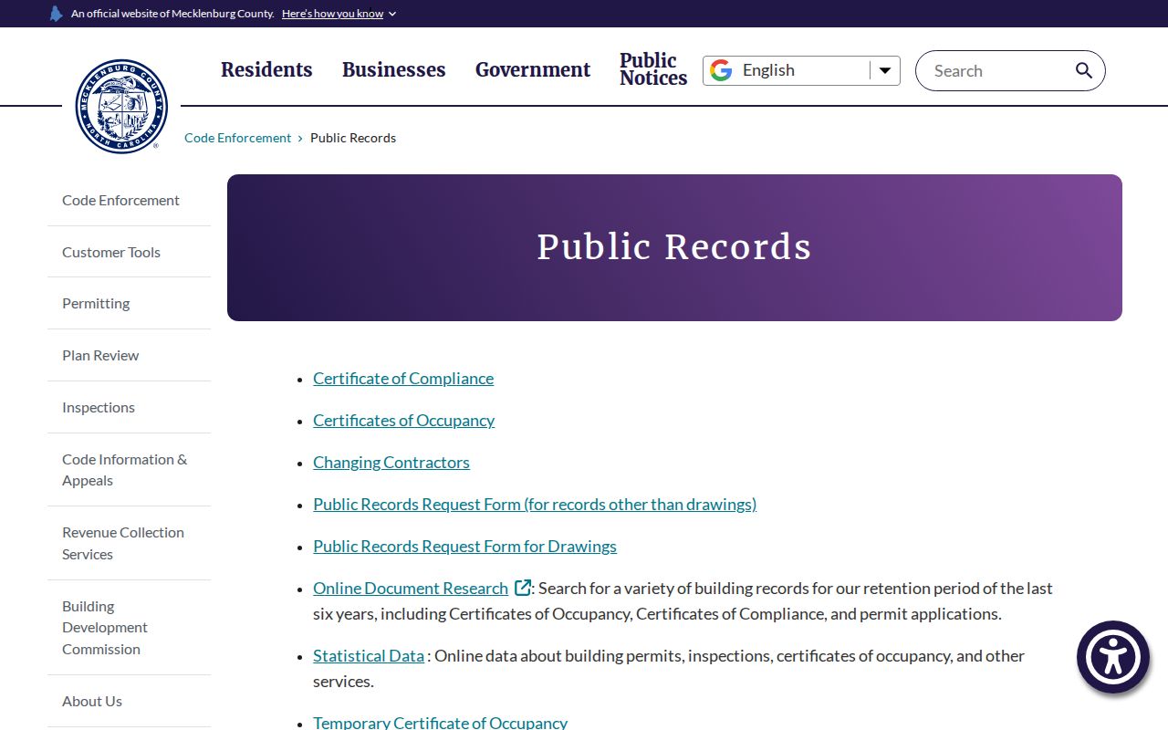 Huntersville street directory Code Enforcement public records