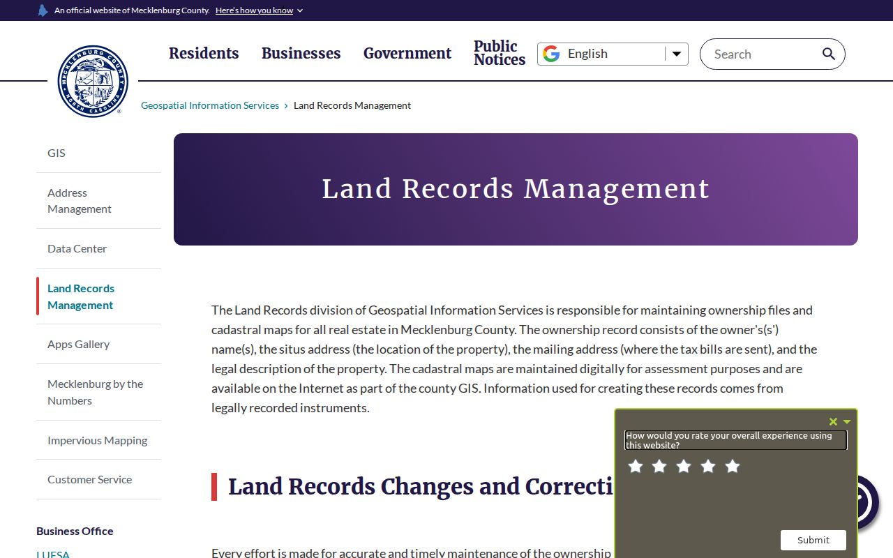 Huntersville street directory land records management fields