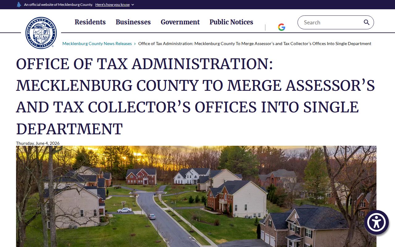 Huntersville ZIP code directory Mecklenburg tax office merger