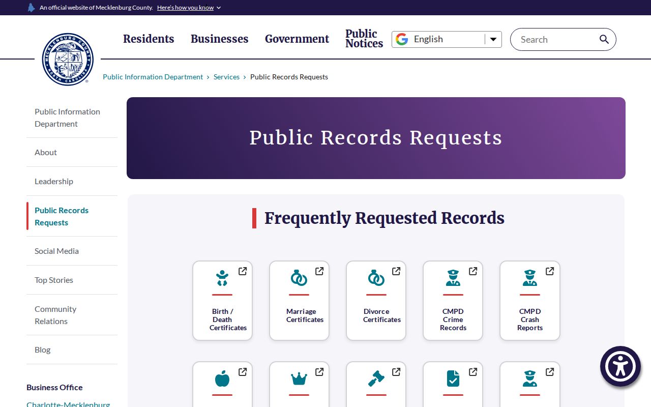 Huntersville ZIP code directory Mecklenburg public records request portal